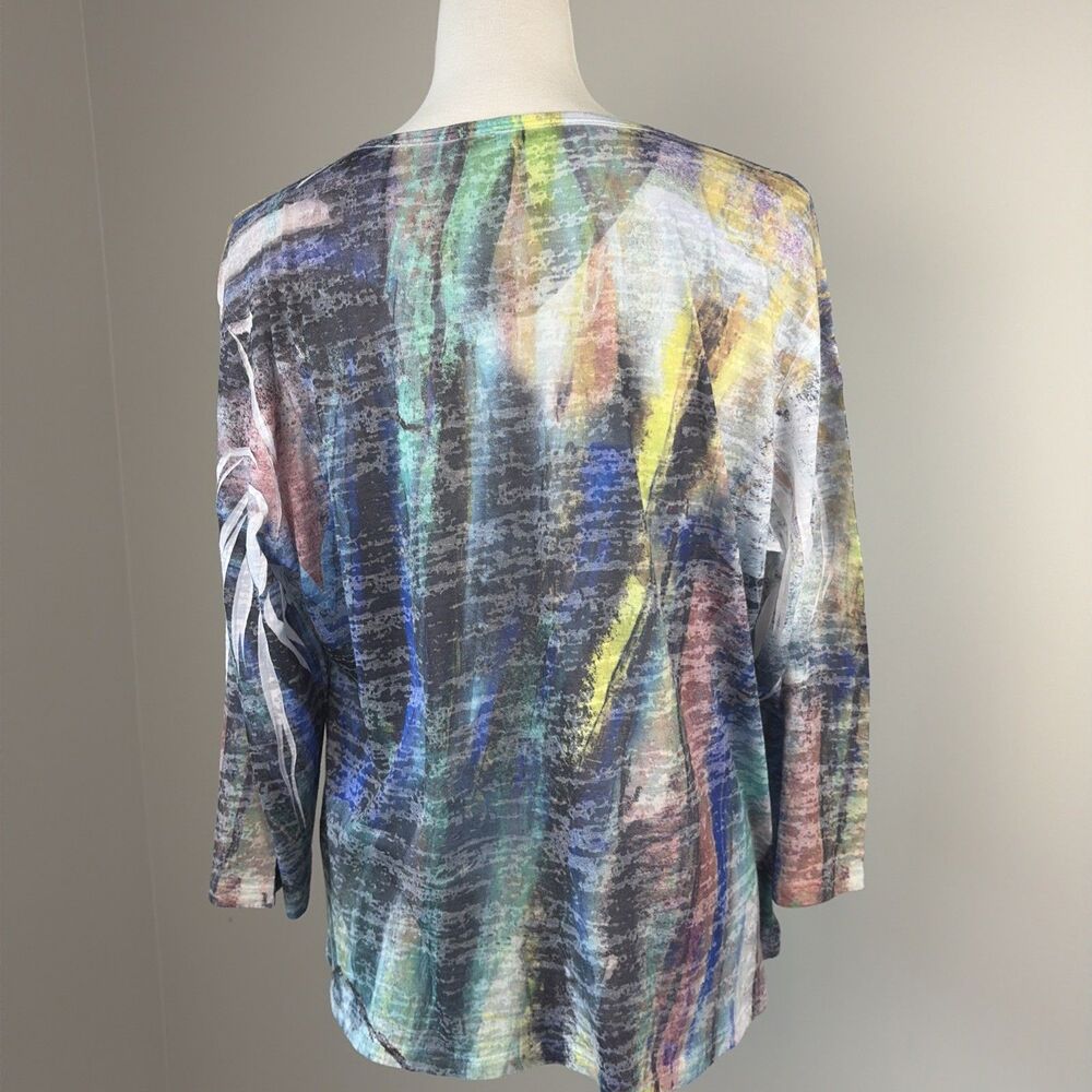 Jess & Jane XL Abstract Burnout Rhinestone Top Semi Sheer 3/4 Sleeve Artsy boho - Picture 3 of 14